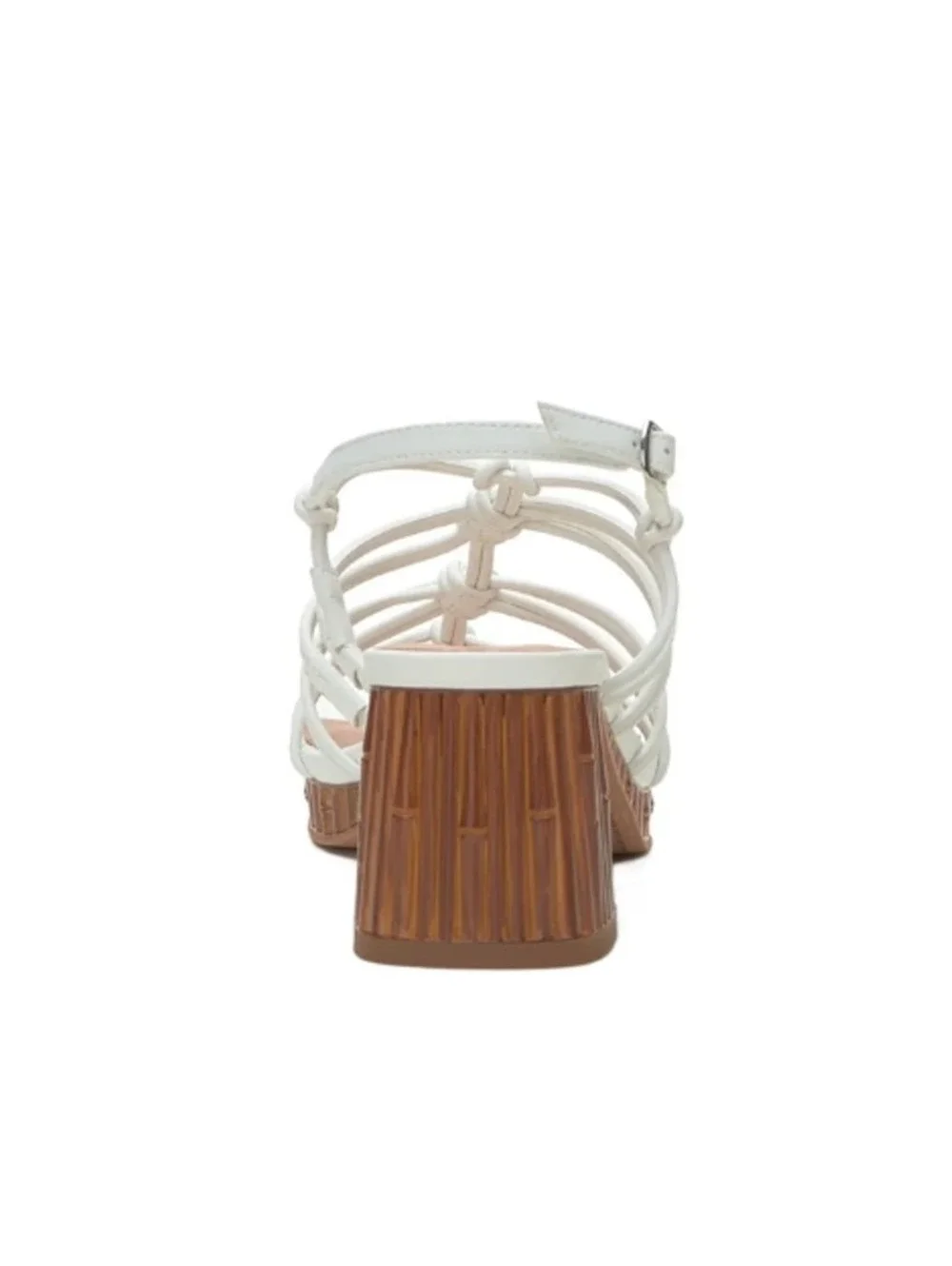 Lucky Brand Bassie White Strappy Knotted Bamboo Block Heel Sandal Women Size 10M